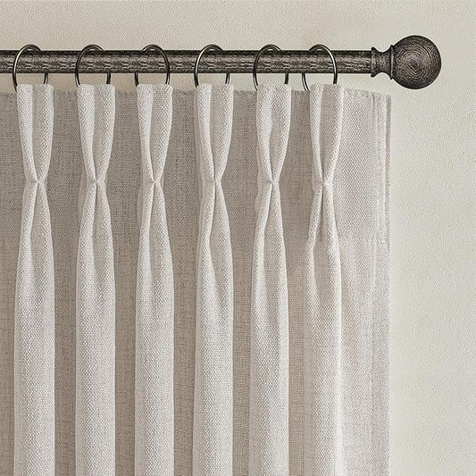 54 Inch Short Greyish Brown Curtains for Kitchen, Memory Trained Pinch Pleated Light Filtering Privacy Linen Blend Semi Sheer Mini Neutral Windows Curtain for Cafe 2 Panels Set 4-1/2 FT Length Taupe