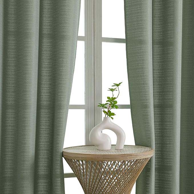 Chyhomenyc Sage Green Curtains 96 Inch Length 2 Panels, Faux Linen Textured Semi Sheer Light Filtering Soft Breathable Privacy Farmhouse Curtain Drapes for Living Room Bedroom, Each 40" Wx96 L